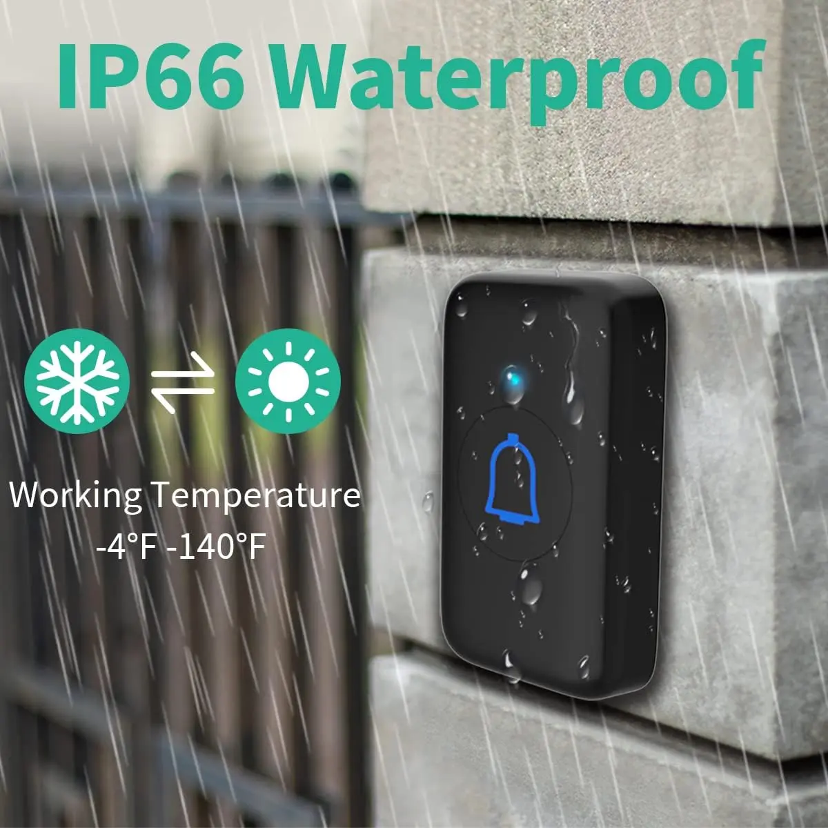 Wireless IP66 Waterproof & Dustproof Doorbell, 66 Chimes, 115dB
