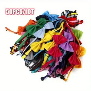 50PCS Puppy Tie Set Random Colors Pet Accessories Bow Collar Beauty-grade Accessories Enhance Charm Soft and Skin-friendly for Birthday Celebrations Cute Pet Photography Party Occasions