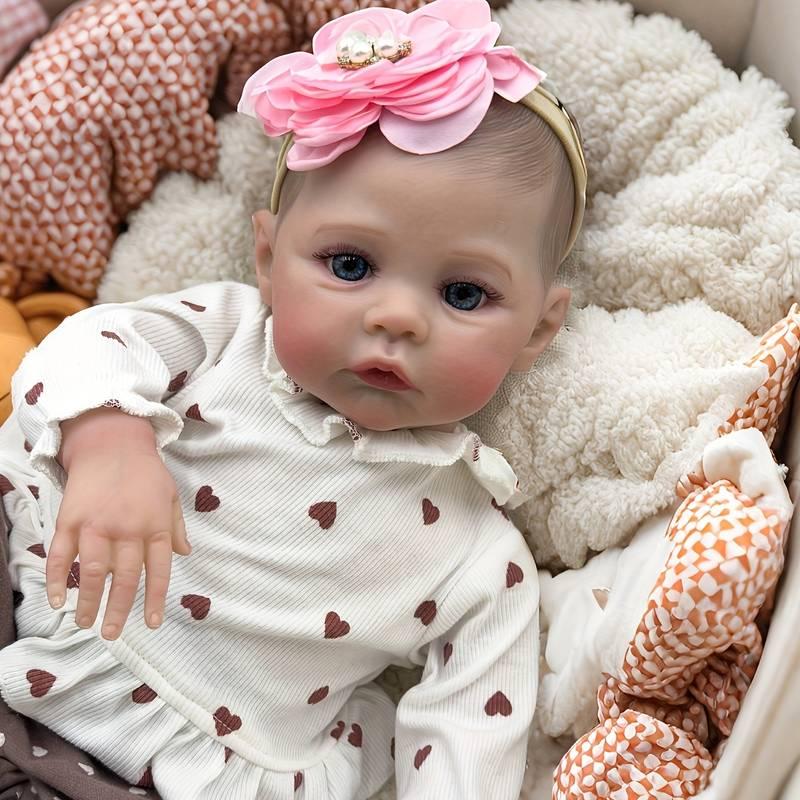 Reborn Baby Dolls 18 Inch Soft Cloth Body Realistic Baby Doll Girl Lovely Painted Hair Girl Doll Handmade Real Life Baby Dolls with Feeding Accessories for Kids Ages 3+