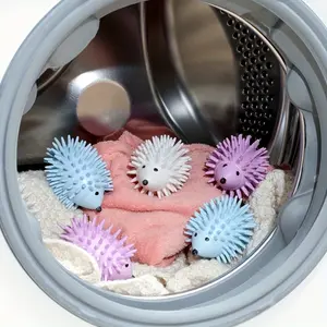 6-pack – Reusable Hedgehog Laundry Balls – Cute, tangle-free, wrinkle-resistant plastic aid for washing machines and dryers, softens and cleans clothes, assorted colors, laundry accessories, playful design, durable plastic, textured surface.