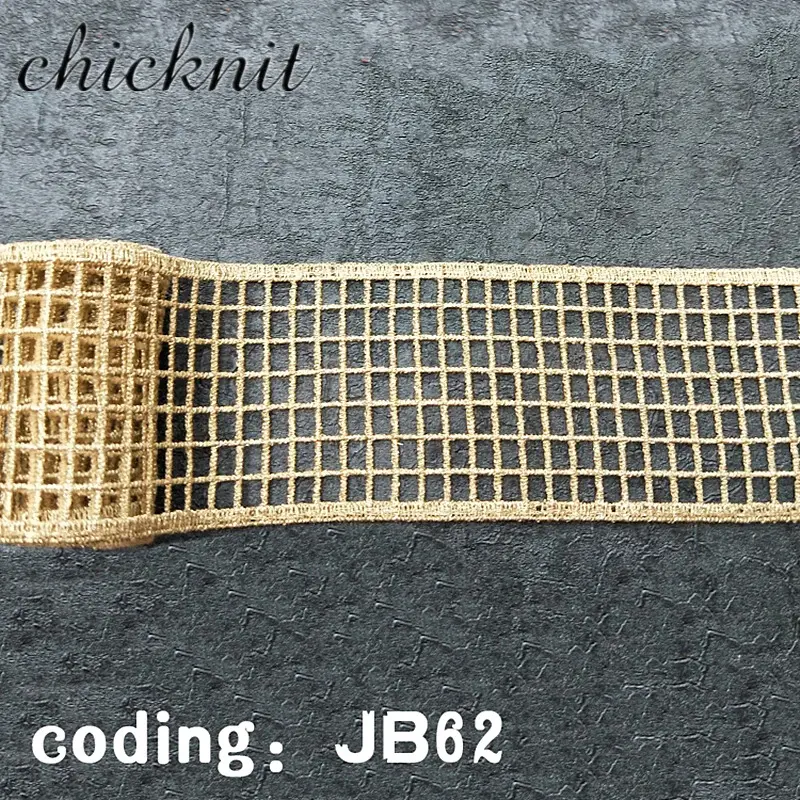 Golden Guipure Lace Ribbon, 55mm Metallic Thread Embroidery with a Floral Mesh Design and Chicknit Texture for Sewing, Customizable, Gold, Metallic Embroidery, Guipure Mesh, 55Mm Width, Customizable Colors, Environmental Metallic Embroidery Thread