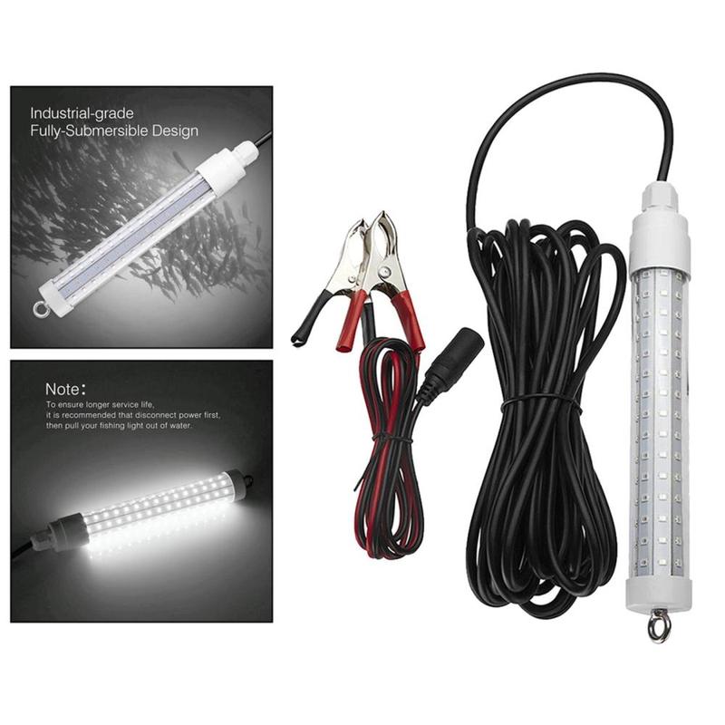 Underwater Fishing Light, Lure   Night Light, Boat Submersible Deep Drop Light ,120 LED Lamp 12V-24V & Battery Clip for  Prawns