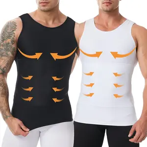 1/2 Pack Menswear Body Shaper Shapewear Compression Tank Tops Workout Lightweight Double Layer Mid-Abs Compression Tummy Control Athletic Activewear Sleeveless Shirt  Smooth Sports Fabric T-Shirt Suits Undershirt Nylon