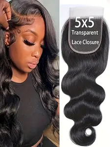 5X5 Lace Front Closure Body Wave Human Hair Frontal Pre-Plucked Baby Hair Natural Black Color Transparent Lace Closure Human Hair Wavy
