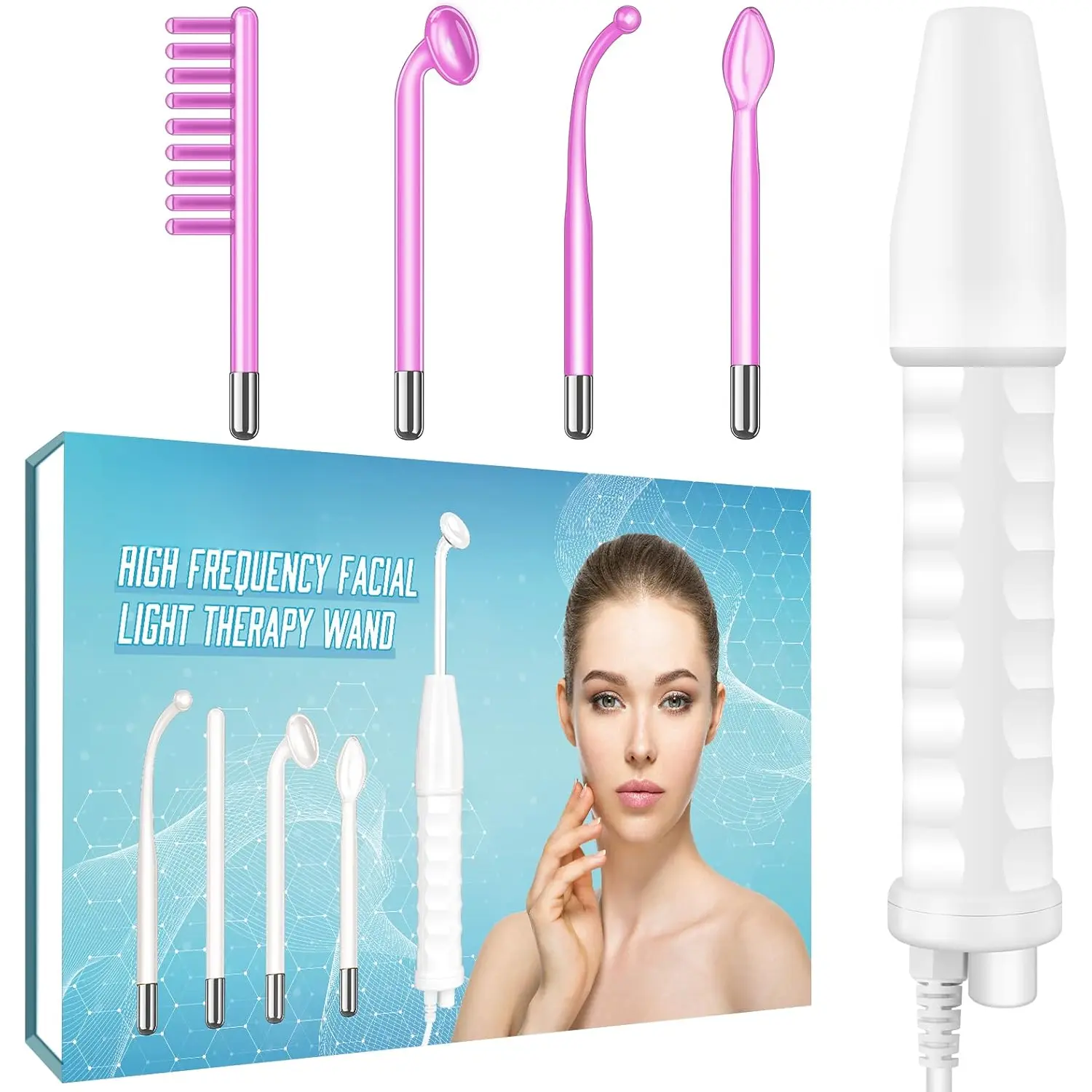 PhotoTherapy Device High Frequency  Wand Machine with Argon Tubes for Face Chin Neck Hair,  Skin Wand Machine with 4 Different Tubes