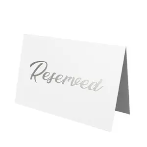 25 Pack SILVER Reserved Table Cards for Wedding, Double-Sided Tent Signs with Foiled Letters, Seating Reservation Cards Chairs & Church Pews, 5.5 x 3