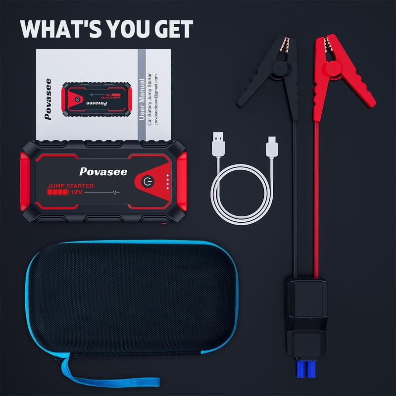 Portable Car Jump Starter 5000A Peak Current - Emergency Start for 12V Vehicles, LED Light, Fast Charging & Safety-Protected