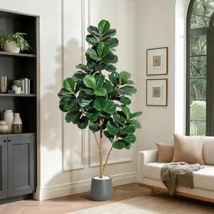 【Christmas Gift】6FT Fiddle Leaf Fig Tree Artificial with 108 Leaves Realistic Faux Ficus Lyrata Trees in 9 inch Grey Planter Pot Indoor Fake Floor Plants for Home Office Living Room Decor Housewarming Gift
