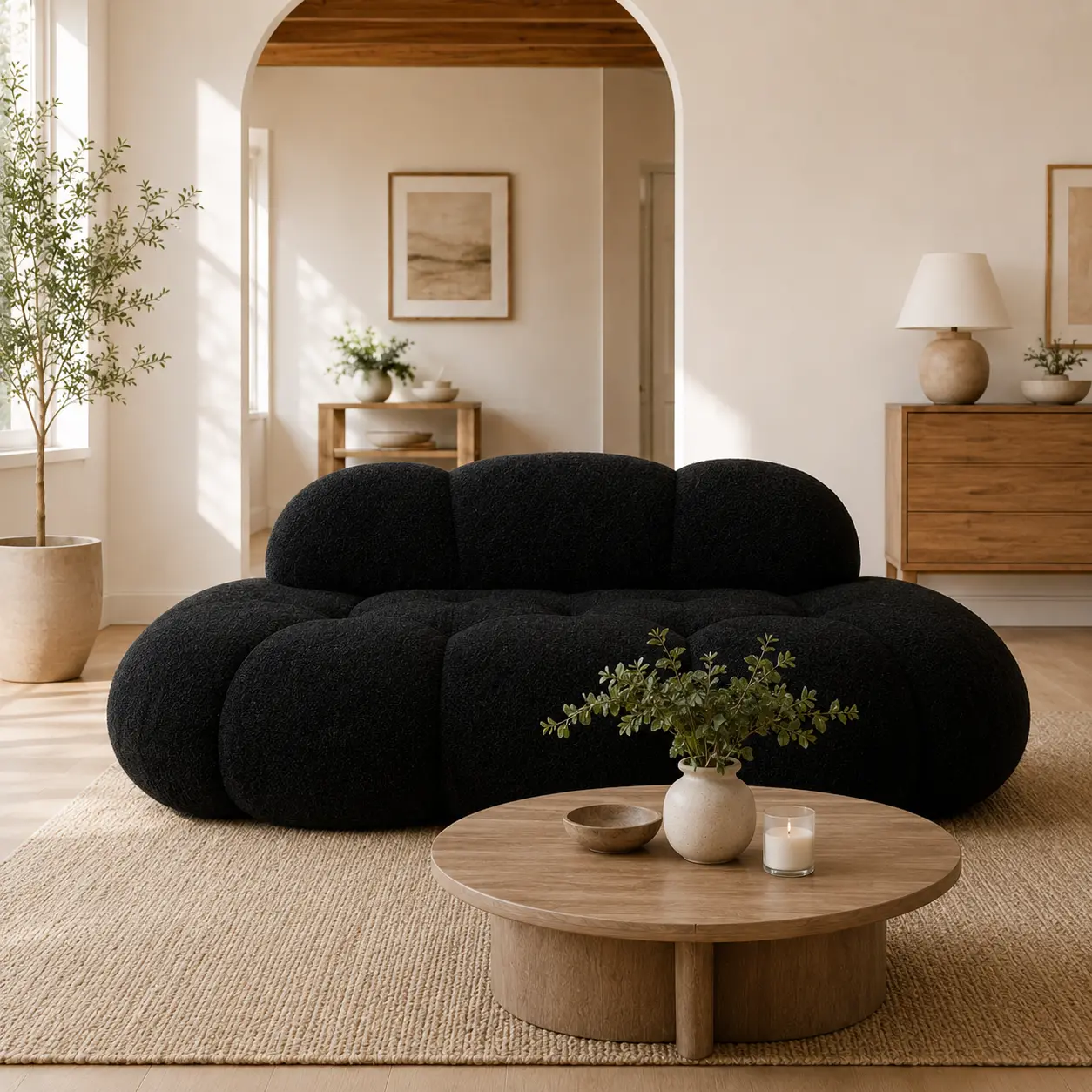 Cloud Bubble Sofa, 3-Seat Sculptural Couch with Elastic Teddy Velvet Upholstery Floor Sofa Lounge Curve Sofa Cloud Soft Sofa Boneless Cloud Couch
