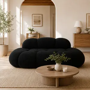 Cloud Bubble Sofa, 3-Seat Sculptural Couch with Elastic Teddy Velvet Upholstery