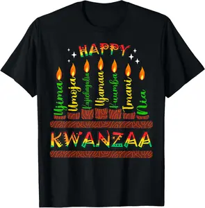 Happy Kwanzaa Seven Principles of Kwanzaa Men Women Casual Short Sleeve Cotton T-Shirt