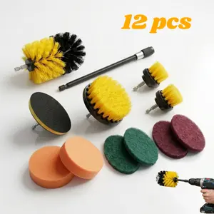 12Pack Drill Brush Attachments Set,Scrub Pads & Sponge, Buffing Pads,Power Scrubber Brush,Car Polishing Pad Kit,Wax Applicator Pad,Car Cleaning Kit,Car Wash Set,Masonry Brushes,Cleaning Supplies