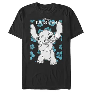 Men's Lilo & Stitch Grumpy Blue Flowers T-Shirt