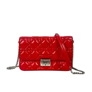 Pre-owned leather Shoulder Bags Christian Dior Miss Dior Cannage Patent Flap Bag Red