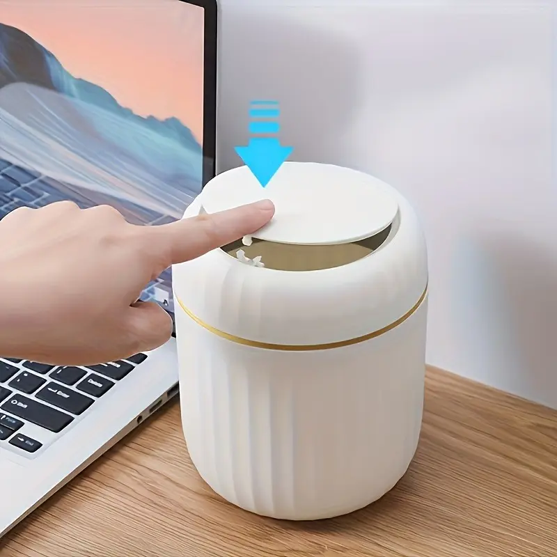 1pc Press-down Mini Home Trash Can, Compact Desktop Waste Paper Basket, Household Waste Bin, Garbage Bin, Trash Bins