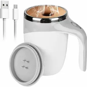 CoffeeCup 380ml Electric Coffee Mug with Lazy Rotating Magnet Design Stainless Steel Automatic Stirring Reusable Travel Mug White