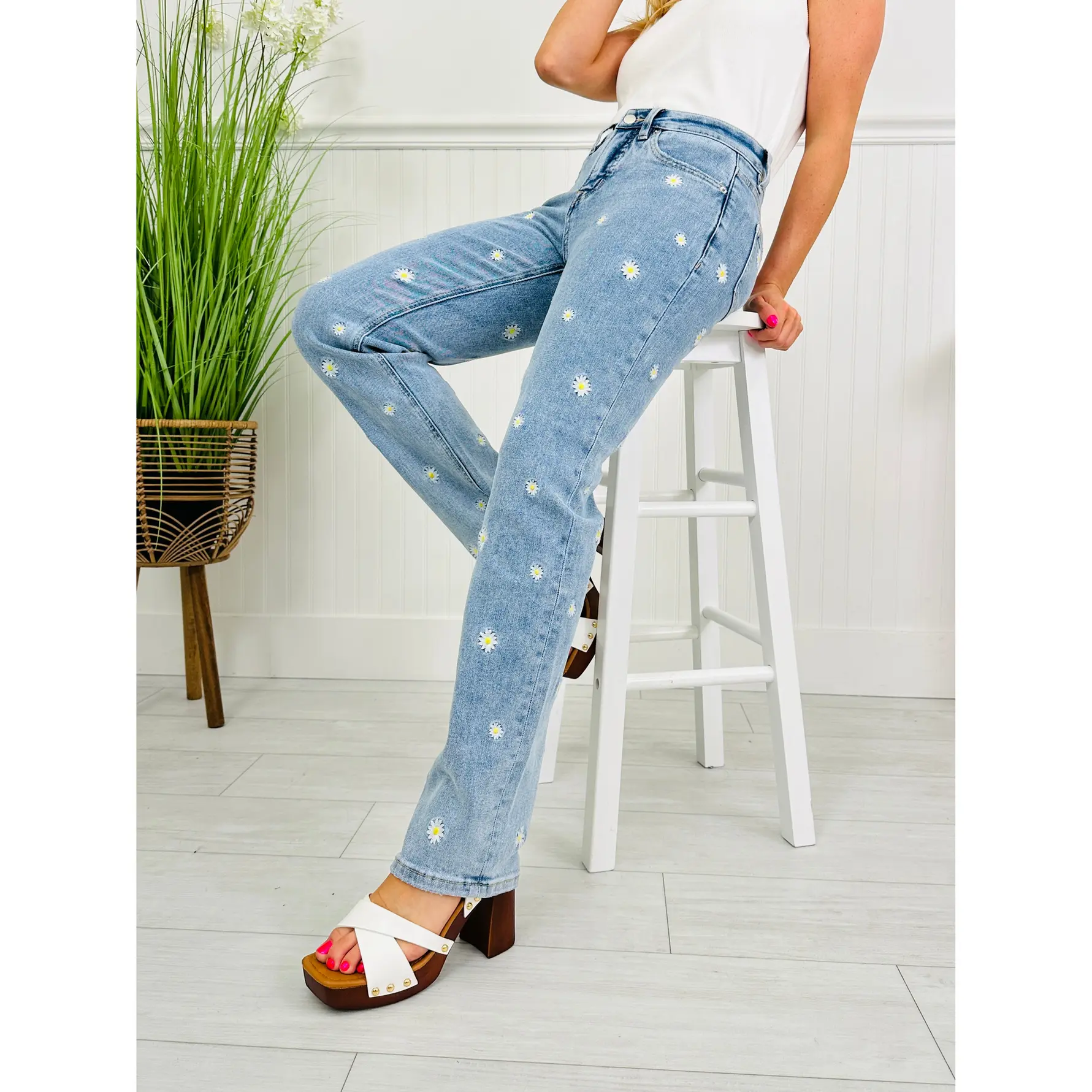 Dreaming of Daisies Tummy Control Straight Jeans