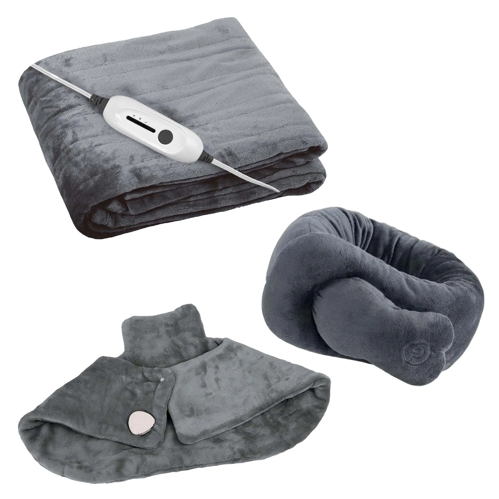 Ultimate Cozy Comfort & Relaxation Bundle – Heated Blanket, Neck & Shoulder Heating Pad, and Massaging Wrap