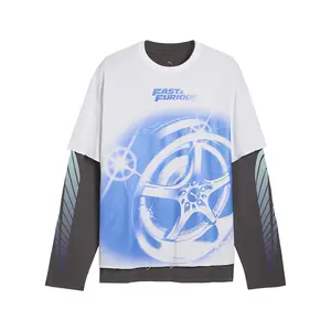 PUMA Mens Fast And Furious Crew Neck Long Sleeve Casual Tops Casual - White