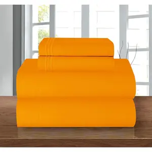 1500 Premium Quality Microfiber 4-Sheet - Wrinkle Resistant, Around Elastic Sheet, Deep Pocket up to 16", California King, Elite Orange
