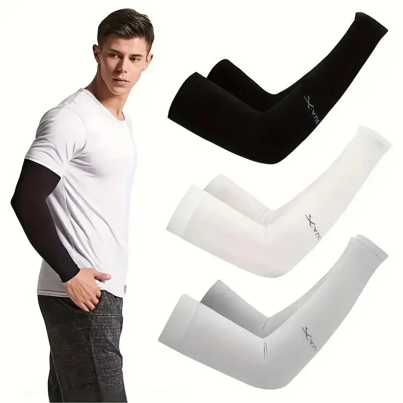 Sporty Unisex's 3 Pairs Letter Print Outdoor Arm Sleeves, Breathable Sun Protection Cooling Arm Sleeves, Sports Outdoor Sleeves for Golf Cycling Runni