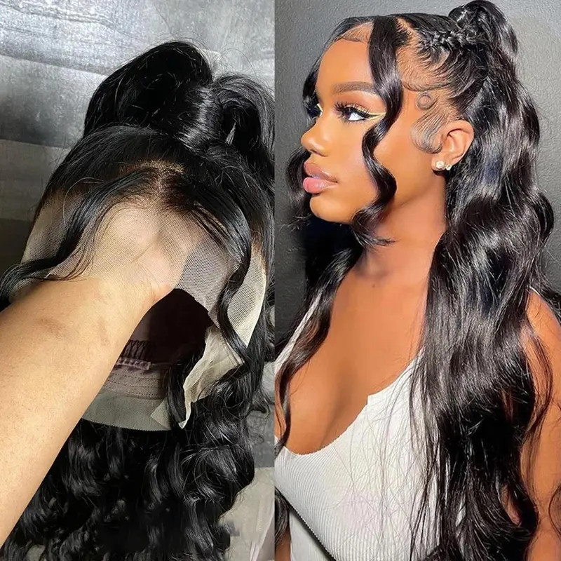 Women's Human Hair 360 Lace Front Wig, 180% Density HD Transparent Body Wave, Pre-Plucked 360° Seamless Fit Heat Resistant Female Wig for Back to School sohochic