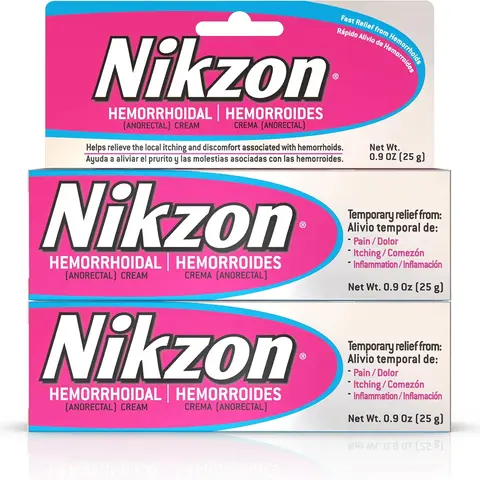 Nikzon Hemorrhoid Treatment Cream - Fast-Acting Healthcare Therapy for Adults (US), Anesthetic & Vasoconstrictor for Itching, Burning, Swelling Relief, 2 Pieces (0.9 oz Each), Pain Reliever