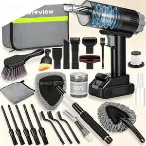 High Power Portable Vacuum Cleaner, Car Detailing Kit with 26pcs Gray Interior Accessories, Cordless Handheld Vacuum for Home, Car Pet Hair, Keyboard, Complete Auto Detailing Gift Set