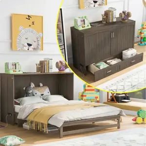 Queen Size Murphy Bed with Built-In Charging Station, Antique Gre