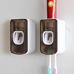 2 Slot Toothbrush Holder and Toothpaste Dispenser Wall Mounted, Automatic Toothpaste Squeezer, 2 in 1 Tooth Brush Toothpaste Organizer for Shower