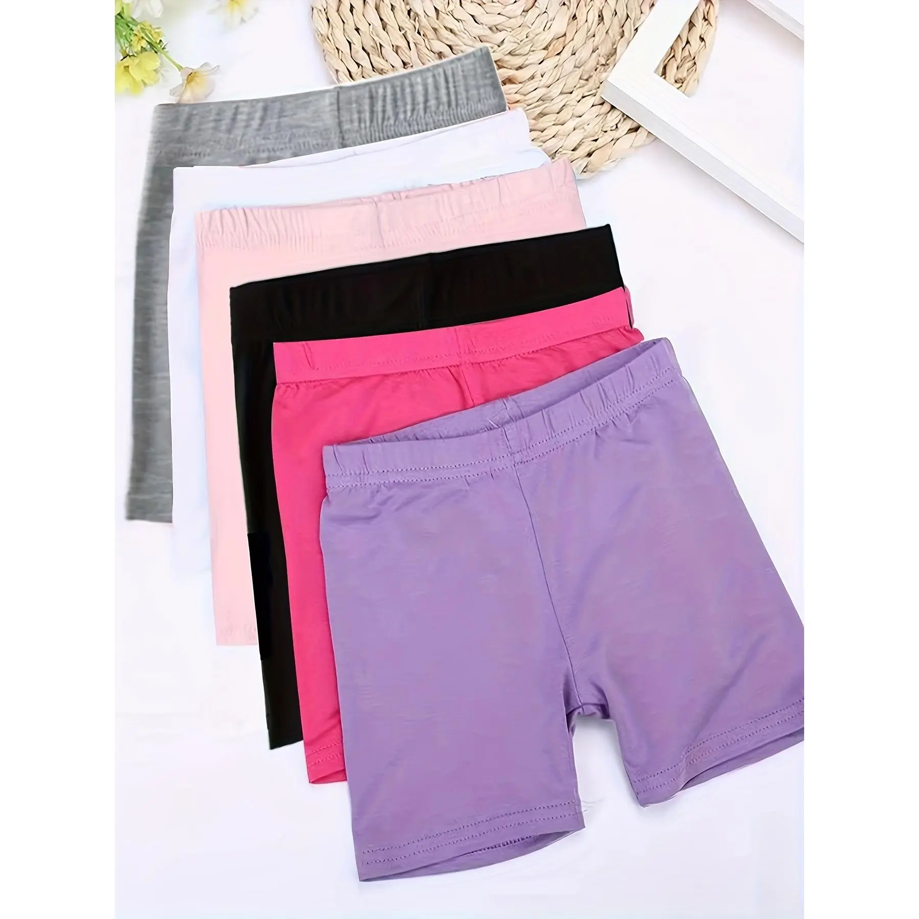 Girls' 6-Pack Mid-Waist Modal Stretchy Slim-Fitting Shorts - Soft, Comfortable, Machine Washable, Elastic Waistband, Cartwheel Friendly, Plain Black, Ideal for Dance, Casual Play, Spring Kids' Clothing