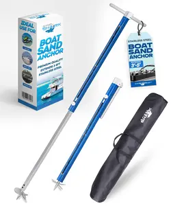 SANDSHARK Shark Ultimate XL Boat Anchor 2.0. Adjustable Stainless Steel Boat Anchors. Shallow Water Anchor Pole for Beach, Sandbar, w/Case Over 5'