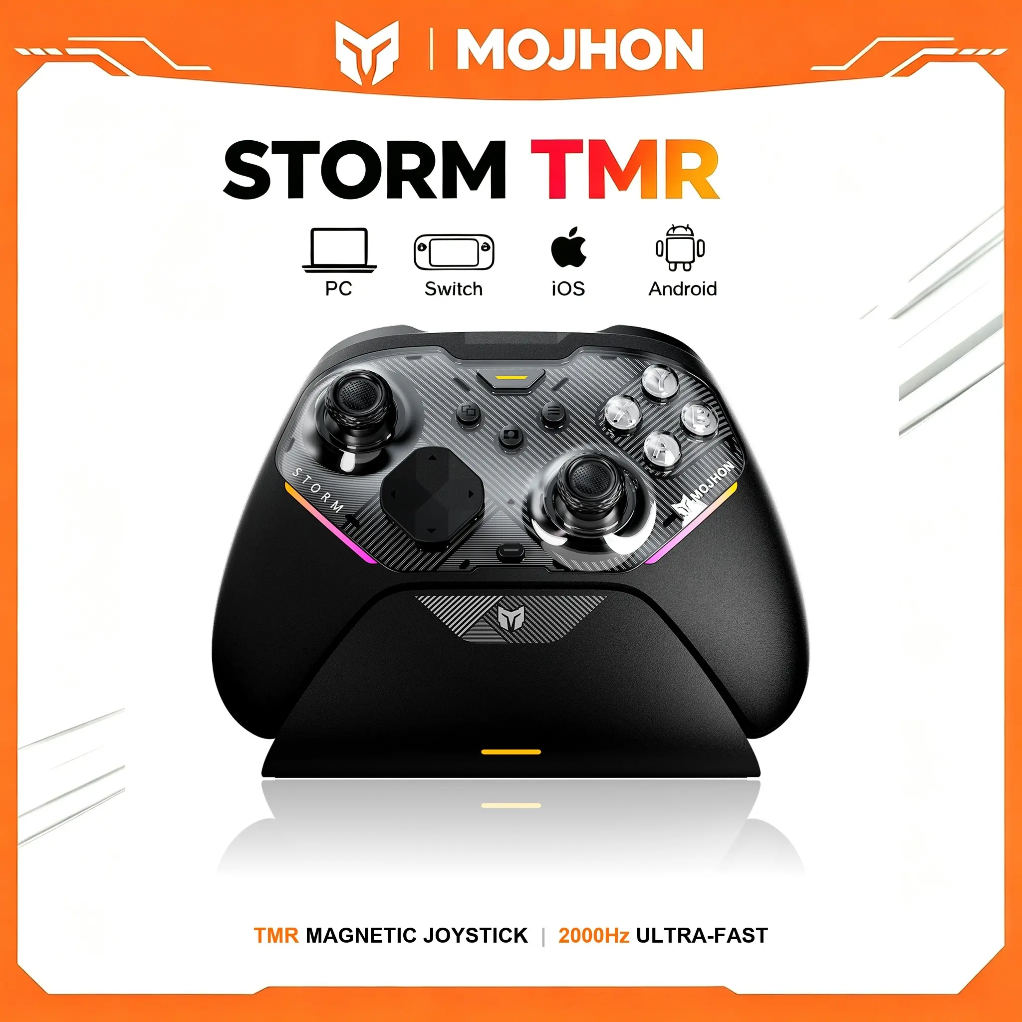 STORM Wireless Gaming Controller, TMR Joystick, 4096-Level Precision, 2000Hz Wireless Polling Rate, Dual Trigger, 6-Axis Motion Control, Tri-mode Gamepad for PC Switch