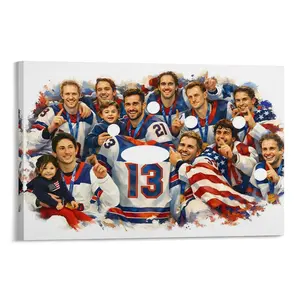 USA Olympic Hockey Team Art, Gold Medal Champions Poster American Sports Wall Decor Canvas Print Gift for Hockey Fans No framed