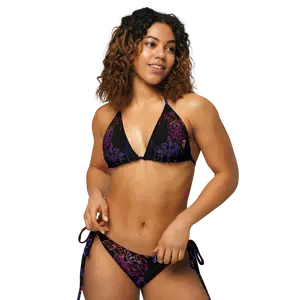 Crescent Moon Recycled String Bikini All-Over Print UPF 50+ Soft Polyester Removable Padding 6XL Stylish Swimwear for Womenswear - Panties with Double-Layering and Visible Stitch - Fabric