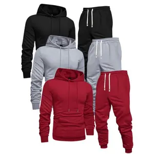 3-Pack Men'S Casual Hoodie and Sweatpants Set, Solid Color, Long Sleeve Pullover with Pocket, Knit Polyester, Slight Stretch, Regular Fit, Elastic Waist with Drawstring, Ribbed Cuff Pants -/Fall Athletic Outfit Clothing FabricGift