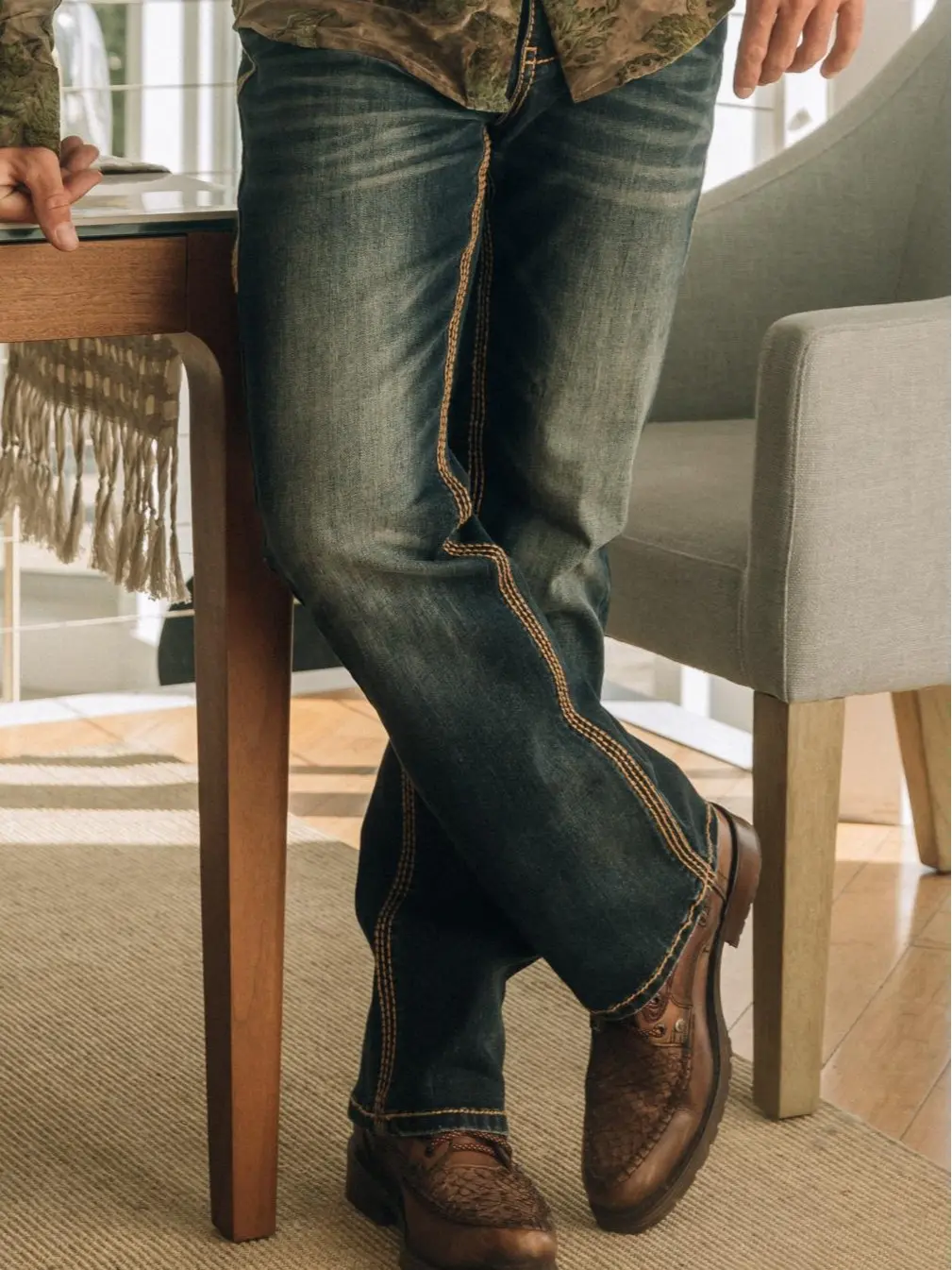 Platini Men's Dark Stone Boot Cut Jeans Triple Stitch Signature Pocket PHD10769