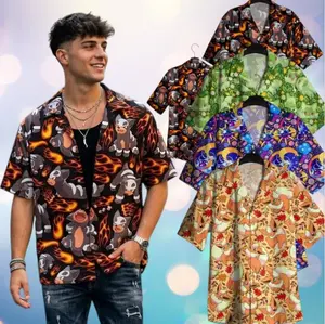 Fire Type Anime Aloha Shirt, Tropical Graphic Button Up, Summer Beach Outfit Unisex #AnimeVibes #SummerStyle #CasualWear #TrendingNow