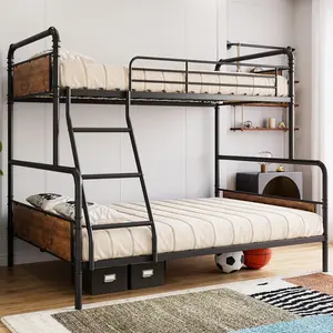 Bunk Bed Twin Over Full Size with High Guardrail and Ladder,Twin Size Convertible Metal Bunk Beds for Kids/Teens/Adults,Easy Assembly, No Box Spring Needed,Vintage Brown