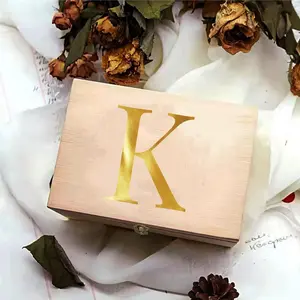 Wooden Letter K Initial Storage Box, Vintage Wooden Box with Metal Buckle, Jewelry Organizer, Home Organizer for Jewelry, Jewelry Packaging