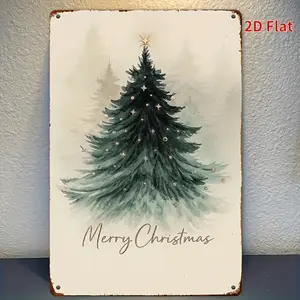 [2D Flat] 1pc Vintage Merry Christmas Metal Sign - 8"x12" Iron Wall Art with Festive Tree Design, Humorous Holiday Home Decor, Inspirational Family Plaque for Season, Christmas Wall Decor, Perfect for Room Decor