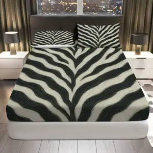 3Pcs Zebra Stripe Elegant Chic Fitted Sheet Three Piece Set (1*Fitted Sheet+2*Pillowcases, Coreless), Everyday theme, Luxury Soft Bedding Set, Mattress Protector Soft, Breathable