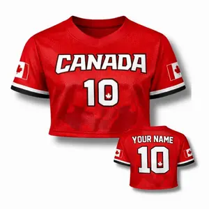Canada Soccer Crop Top Jersey, Trendy Women Cropped Mesh Football Fan Shirt