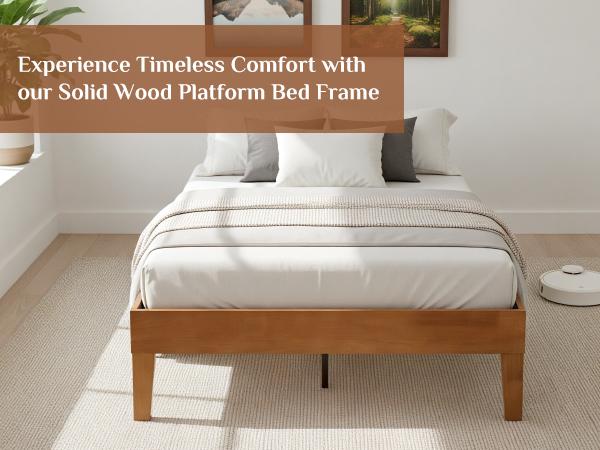 Classic Solid Wood Platform Bed, Sleek Minimalist Design, Sturdy Durable Frame for Bedroom Decor, Wooden Color