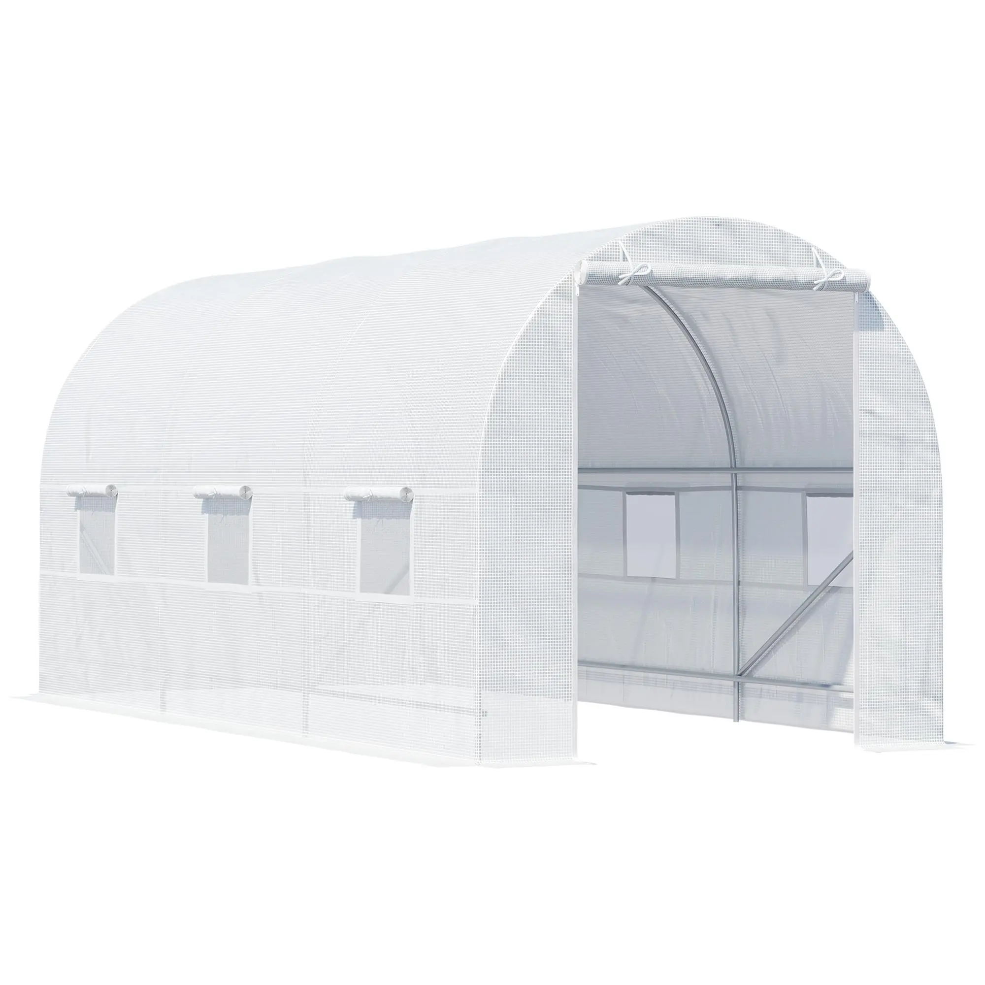 Outsunny 14.6' x 6.6' x 6.6' Walk-In Tunnel Greenhouse Flower Grow Kit (845-073v00wt) - Large Sloped Roof Enclosure, 6 Roll-Up Windows, Roll-Up Zippered Door, Steel Frame, Outsunny Gardening Supplies for Home Improvement