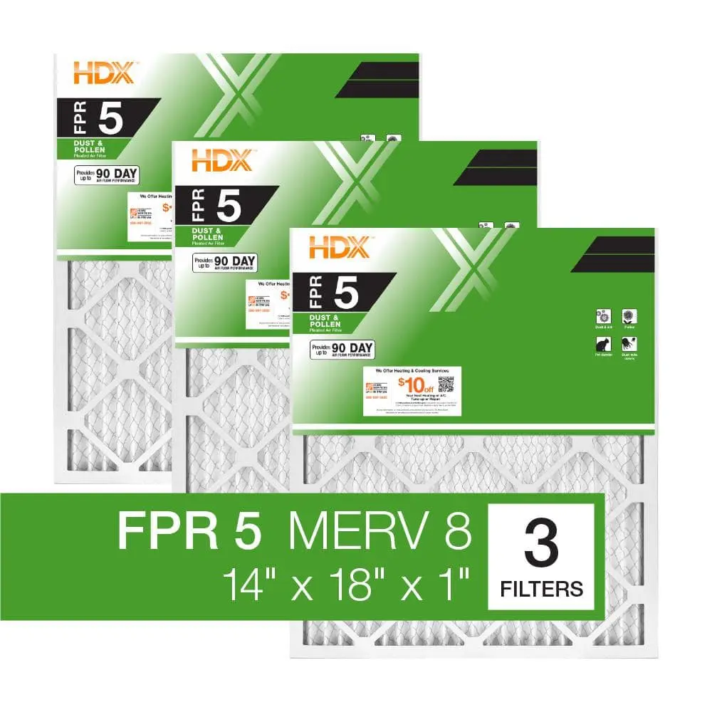 14 in. x 18 in. x 1 in. Standard Pleated Furnace Air Filter FPR 5, MERV 8 (1/3-Pack)