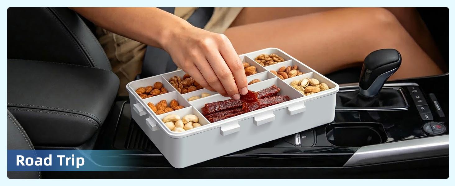 Chilled Snack Box Container with Ice Pack, Portable Travel Food Containers with Lids, Keep Cheese and Fruits Remained Fresh for Hours, Divided Serving Tray for Family Road Trip Beach Picnic