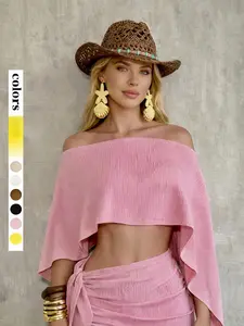 Women's Holiday Top and Fashion Bodycon Skirt Set, Breathable Lightweight Beachwear, Fitted Plain Design, All Seasons, Everyday, Perfect for Casual