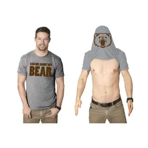 Ask Me About My Angry Bear T Shirt Funny Bear Flip Shirt Bears Flipover Tee Mens Funny T Shirts Cool Vintage Fashion T-Shirt Gift Classic Menswear Flip Apparel for Men Funny Animal Short Sleeve Novelty Tees for Light Grey