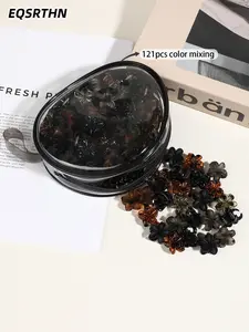 121pcs red gray black bright face frosted leopard bauhinia catch clip gift box, cute small half hair clip, simple small frosted hair catch clip, elegant temperament daily ladies commute | home | sports multi-scene suitable for broken hair bangs clip